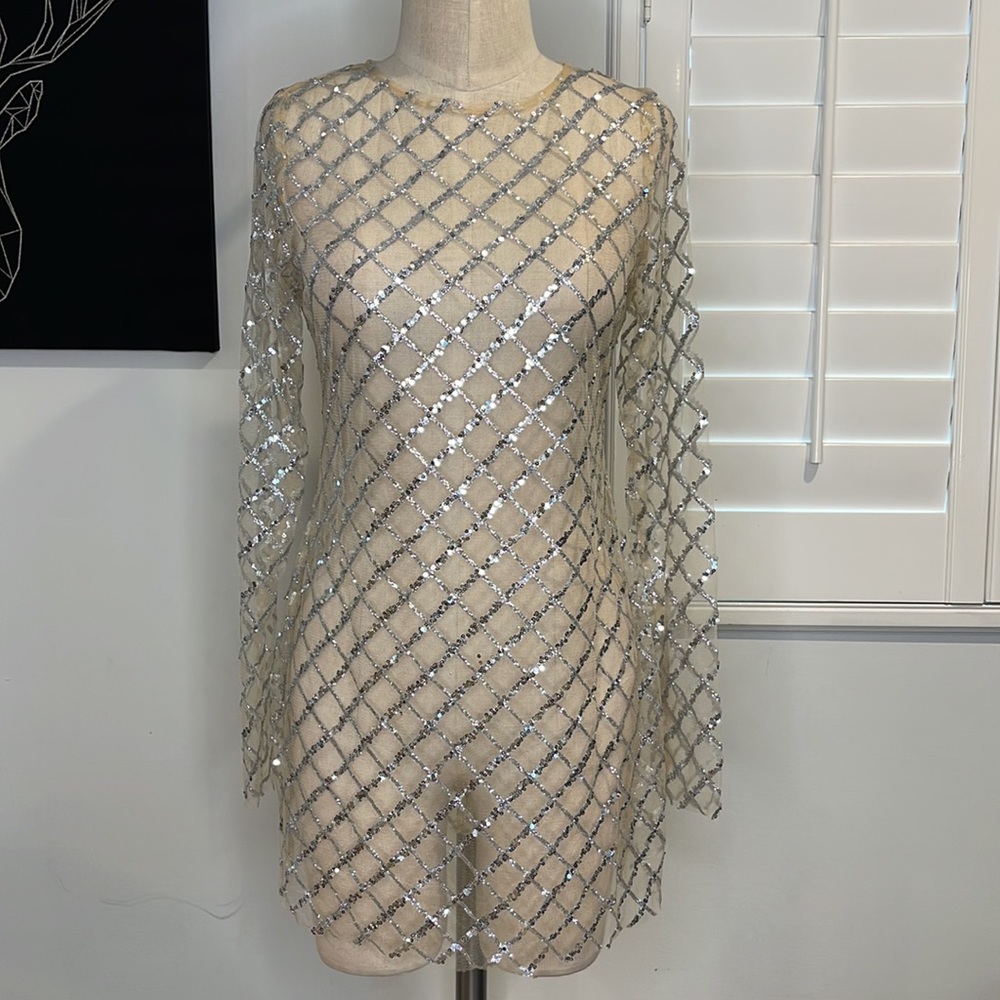 White Fox Boutique Silver Mesh Dress